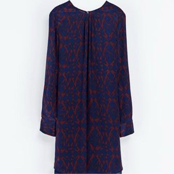 Zara Silk Dress Geometric Print Shift Dress Size M - Picture 3 of 8